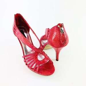 White House Black Market Red Snake Pumps Zip Back